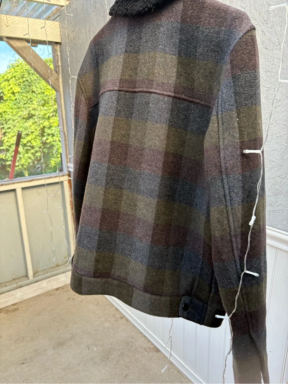 Topman Multicolor Plaid Field Jacket with Black Sherpa Collar